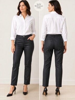 NWT Lafayette 148 Black Mercer Wax Coated Skinny Career Pants 12 Office Siren